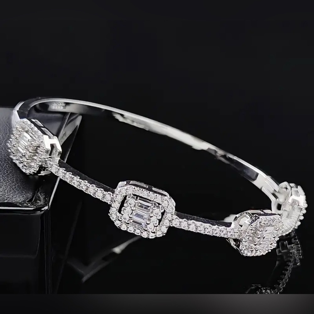 ADINA EDEN White Gold-Plated Baguette CZ Halo Bangle